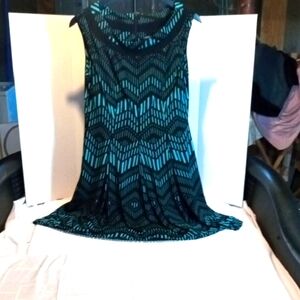Danny & Nicole Elegant Whimsigoth Black and Teal Print Patterned Dress S 10